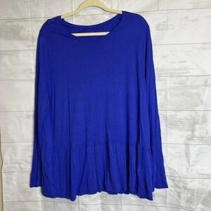 Womens XXL‎ Long Sleeve Ruffle Hem Tunic Top Royal Blue No Brand Name